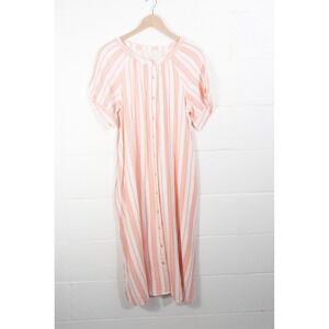 Time and Tru Double Cloth Midi Dress Women Large Coral Peony Striped Button